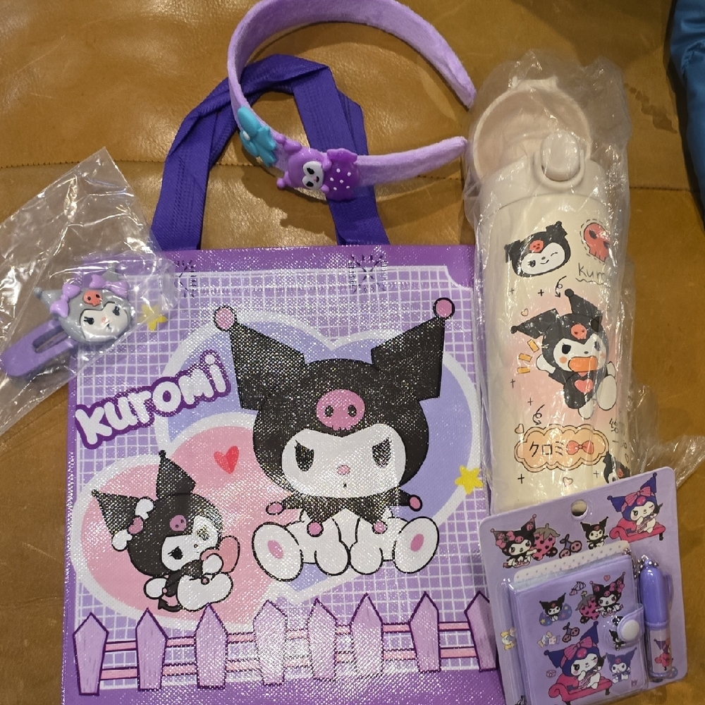 Kids Accessory And Water Bottle Set - Purple and Cream KUROMI